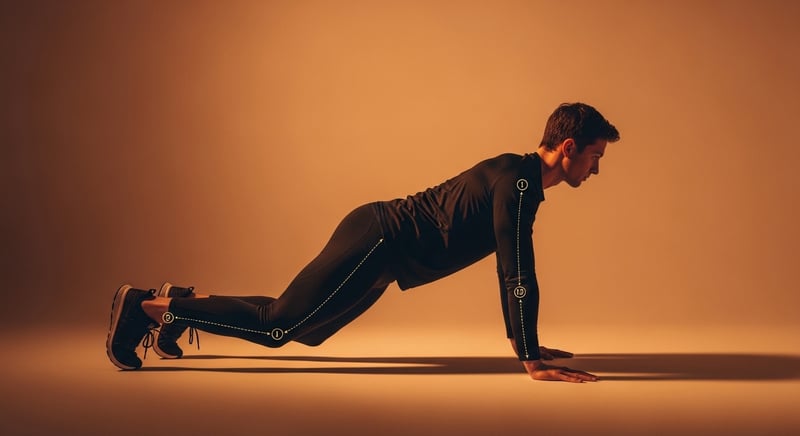Flat illustration of a side-profile figure in the quadruped bird dog position with one arm and the opposite leg extended level, honey-gold spine line on dark charcoal