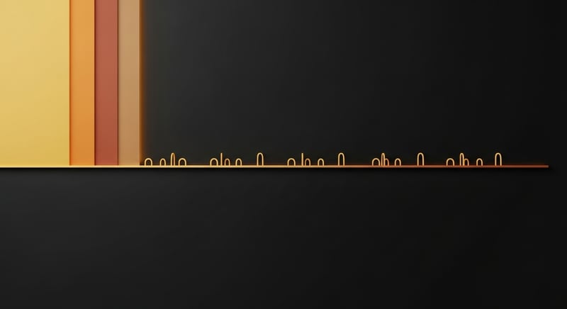 Clean geometric abstract composition on dark charcoal of evenly spaced small honey-gold arcs recurring across a horizontal line, representing frequent short breaks through a workday