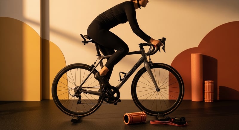 Side-profile watercolor of a road cyclist folded forward over the handlebars, the spine curving from hips to neck, in warm amber and honey-gold tones.