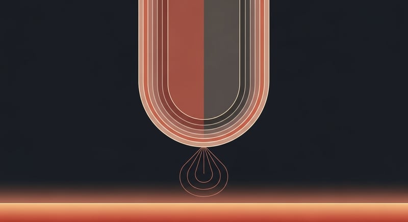 Geometric abstract diagram of a rounded lower spine with concentric pressure arcs concentrated at the base, terracotta and copper on charcoal