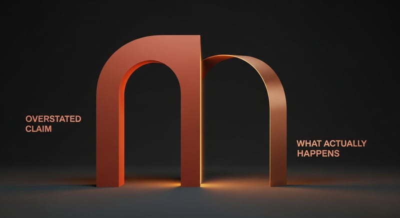 Geometric abstract of a strongly exaggerated spinal arch shape fading into a subtle near-neutral curve beside it, terracotta and copper on dark charcoal, no text
