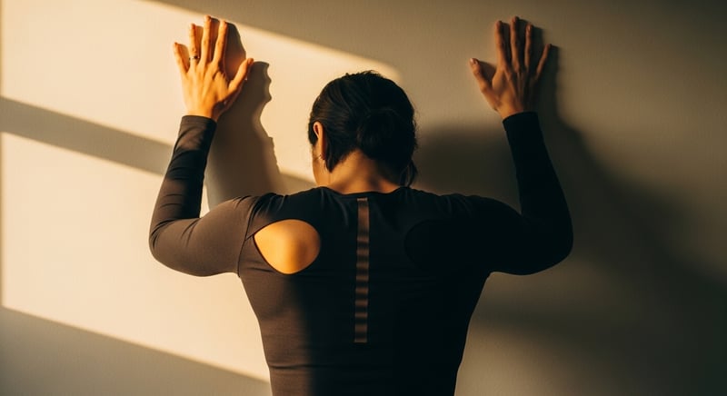 Dramatic side-lit profile showing the thoracic curve of the upper back