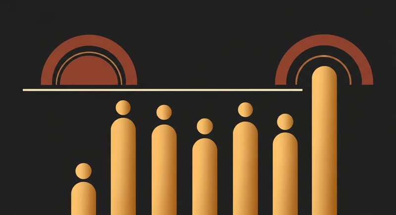 Abstract geometric rhythm of a daily posture timeline in warm gold and terracotta tones