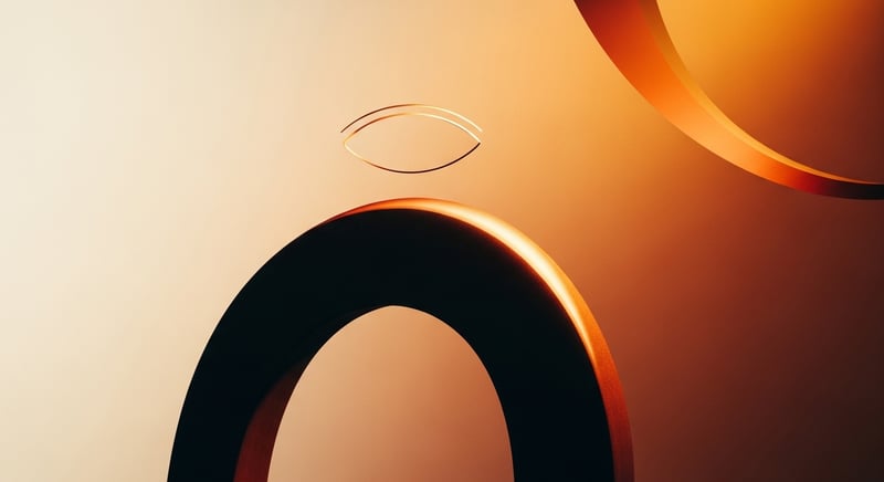 Editorial side-profile of an older person at a monitor tipping the chin up and craning the head forward to look through the bottom of their glasses, warm amber light