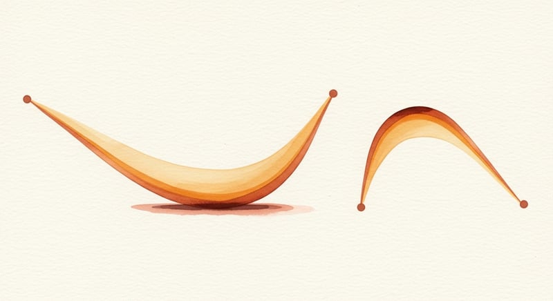 Loose watercolor illustration of two stride arcs side by side, the left arc long and shallow representing low cadence, the right arc short and quick representing high cadence, in warm honey-gold on cream paper