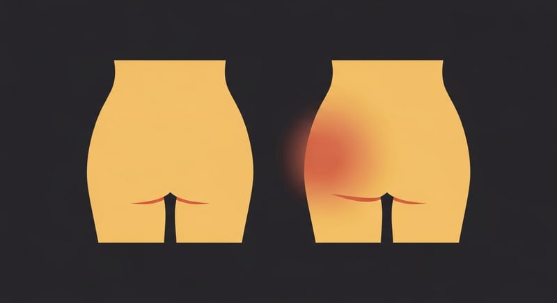Flat illustration comparing two rear-view figures, one with a level pelvis and one with a hip hiked higher on one side showing an uneven pelvis, honey-gold and terracotta on charcoal, no text
