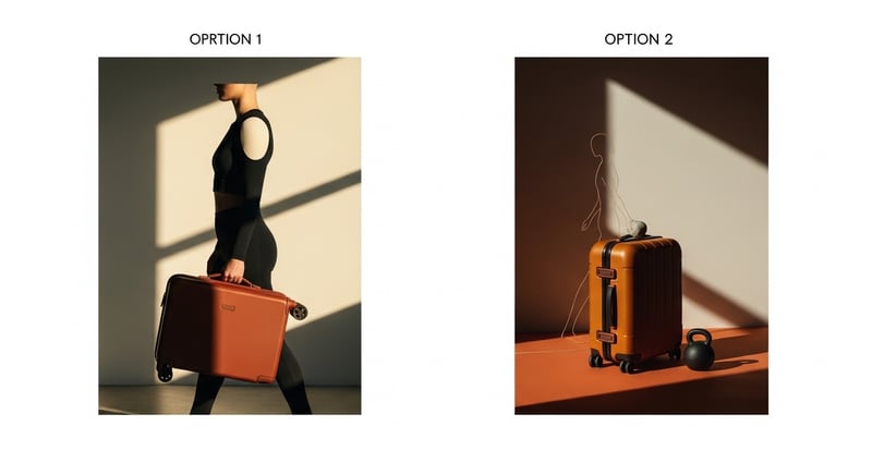 Editorial side-profile of a person walking tall carrying a single heavy weight in one hand without leaning, warm amber light, no identifiable face