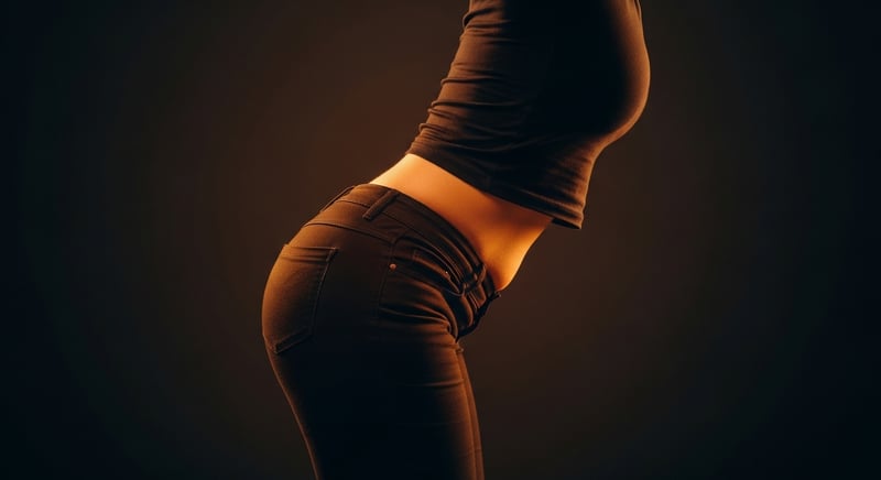 Side profile silhouette showing swayback posture with hips pushed forward