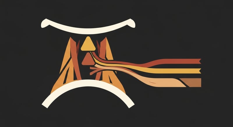 Front-view flat illustration of the thoracic outlet showing the clavicle, first rib, and scalene muscles bordering a passage where the brachial plexus nerves and subclavian artery and vein pass through into the arm, warm honey-gold accent lines on dark charcoal background
